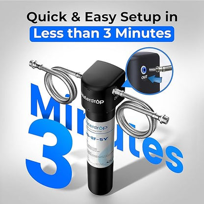 Waterdrop UA-5Y 𝟓 𝐘𝐞𝐚𝐫𝐬 Under Sink Water Filter System, Ultra Long Life, Reduces Lead, Chlorine, Bad Taste & Odor, Water Filter for Sink Faucet Direct Connect to Kitchen Faucet, USA Tech