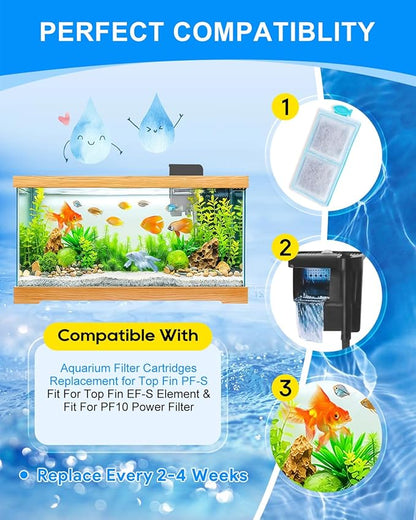 6 Pack Filter Cartridge Compatible with Top Fin PF-S Filter Cartridge, Upgraded PF-S Fish Tank Filters Compatible with Top Fin PF10 Power Filters, Activated Carbon & Zeolite for Clean Water