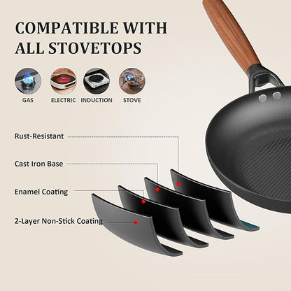YUTANN Nonstick Frying Pan, 8 inch Enameled Cast Iron Pan Kitchen Healthy Egg Fry Pan Omelette with Detachable Handle, Lightweight Pre-seasoned Cast Iron Skillet, Dishwasher & Oven Safe