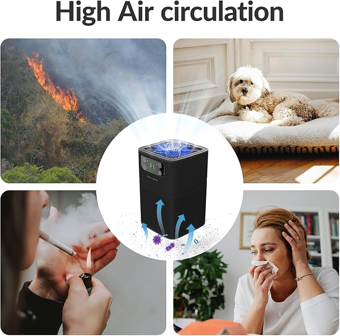 Air Purifiers for Bedroom Home, FETIONS Air Cleaner with Fragrance Sponge Sleep Mode 3-in-1 Filtration System, Compact with H13 HEPA Filter for Pet Dander Pollen Smoke Dust Odor, Black,1 Pack