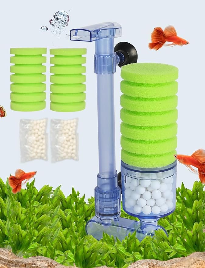 UPETTOOLS 10-40 Gla Aquarium Sponge Filter Ultra Quiet Aquarium Air Pump Bio Sponge Small Fish Tank Foam Filter Comes with 2 Sponges 2of Bio Ceramic Media Balls