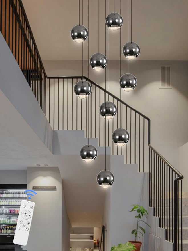 10-Light LED Staircase Black Chandelier Crystal Ceiling Lights Large Chandeliers for High Ceilings, Entryway Modern Lighting Fixture Villas and Stairs