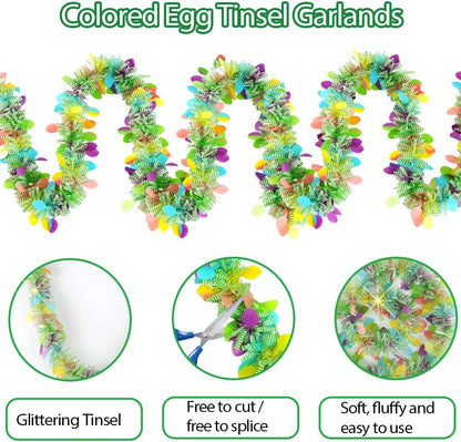 33 Feet Easter Tinsel Garland, Colorful Egg Tinsel Garland Shiny Hanging Metallic Glitter Spring Garland for Easter Party Door Tree Garlands Decorations(1Pcs)