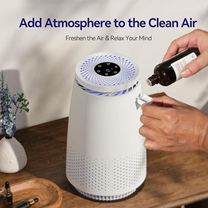 Air Purifiers for Home Bedroom, 3-in-1 HEPA Filter for Pets Dander Dust Pollen Smoke Odors, Quiet Air Cleaner with Sleep Mode, 12H Timer, Night Light, Aromatherapy, Safety Lock, White