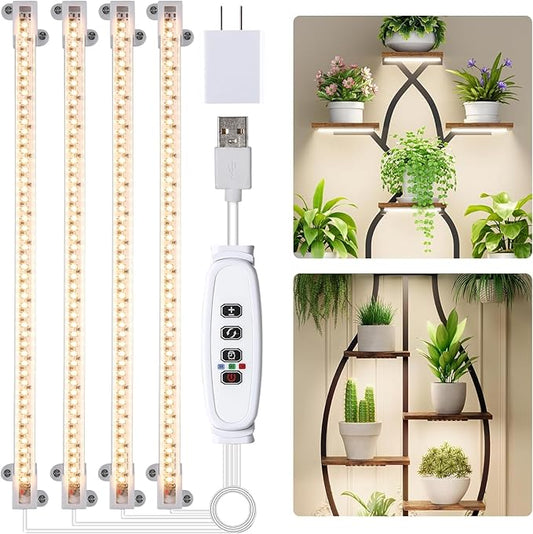 LED Grow Light Strips for Indoor Plants Full Spectrum 3500K, 192 LEDs Plant Light Bar with 3/9/12H Timer, 10 Dimmable Levels for Seedling Succulent, 13 Inches, 4 Head