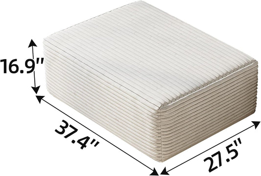 37.4" Plush Corduroy Ottoman, Upholstered Cloud Ottoman for Couch in a Box, Modular Sectional Couches for Living Room, Compressed Memory Foam, No Assembly Require, White