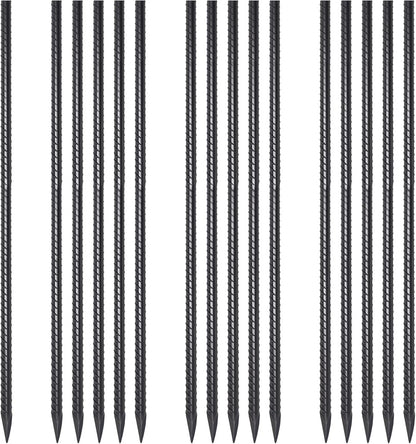 Rebar Stakes 36 Inch 16 Pack Heavy Duty Steel Ground Anchors 1/2 Diameter Straight Metal Stakes Landscape Timber Spikes with Chisel Point End for Plant Support, Concrete Form, Black