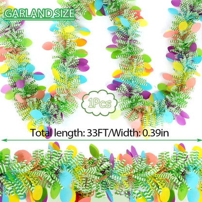 33 Feet Easter Tinsel Garland, Colorful Egg Tinsel Garland Shiny Hanging Metallic Glitter Spring Garland for Easter Party Door Tree Garlands Decorations(1Pcs)