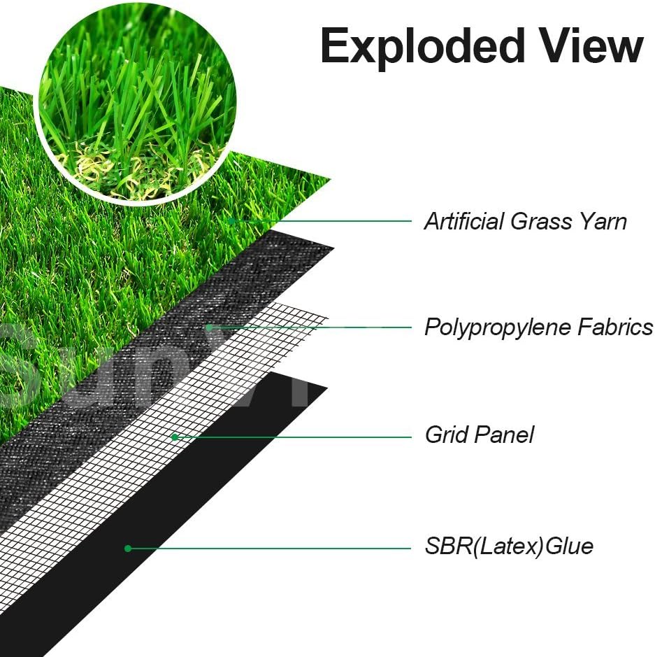 Artificial Grass Turf 6FTX11FT, 1.38" Pile Height Realistic Synthetic Grass, Indoor Outdoor Pet Faux Grass Astro Rug Carpet for Garden Backyard Patio Balcony