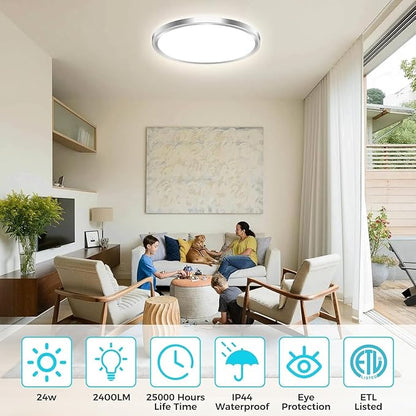 zemty 6Pack LED Ceiling Light Fixture, 6.5-Inch 12W 1200lm Small Flush Mount Light, Adjustable 3000K 4000K 6500K Color Temperatures, Round Flat Recessed Lamp for Kitchen Closet Hallway Laundry, Nickel