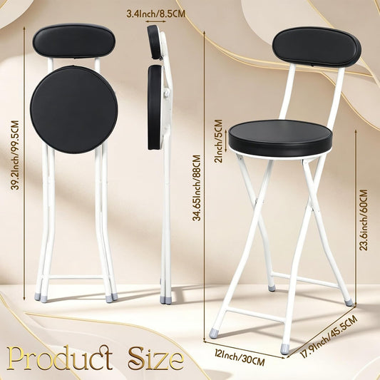 Xuhal 2 Pack Folding Bar Stools with Back 23.6'' Tall Foldable Stool Seat Padded Portable High Folding Bar Chair Counter Height Foldable Stools Leather Padded for Kitchen Shop Cafe Dining Room