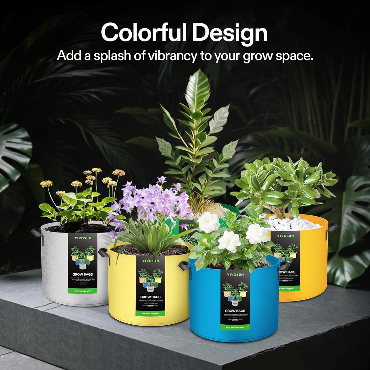 VIVOSUN 5-Pack 7-Gallon Colored Grow Bags, 350G Thick nonwoven Fabric Pots with Handles for Flowers, Fruits and Vegetables