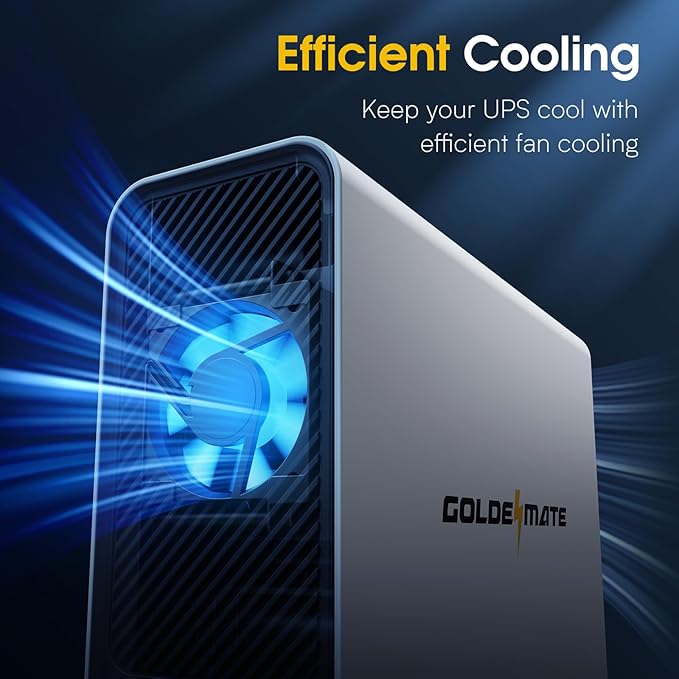 GOLDENMATE 1000VA/800W Lithium UPS Battery Backup and Surge Protector, Backup Battery Power Supply with LiFePO4 Batteries(230.4 Wh), Sinewave UPS System, 10 Years Lifespan, 8 Outlets, LCD Display