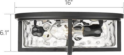 Large Industrial Flush Mount Ceiling Light, 3-Light Modern Close to Ceiling Lights, Hammered Kitchen Ceiling Light for Hallway, Kitchen, Bathroom, Dining Room (Black, 16" D)