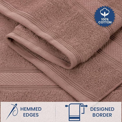 Casa Lino Bath Towel Set of 8 (2 Bath Towels, 4 Wash Cloths & 2 Hand Towels for Bathroom) - 100% Cotton - Highly Absorbent & Quick Dry - Guest Room Essentials for Bathroom Set - (Coffee Brown)