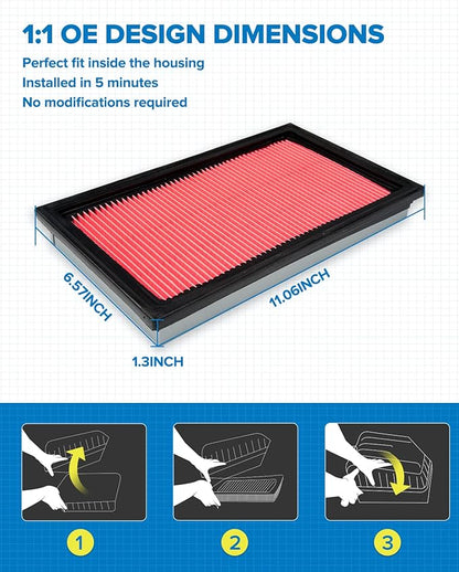 PHILTOP Engine Air Filter, Compatible with CA4309 Nissan Altima, Pathfinder, Murano, Maxima, Sentra, Xterra, Frontier, 350Z, Quest, Pickup, 240SX, D21, 200SX, Stanza, 300ZX, NX, Axxess, Pulsar NX, 810