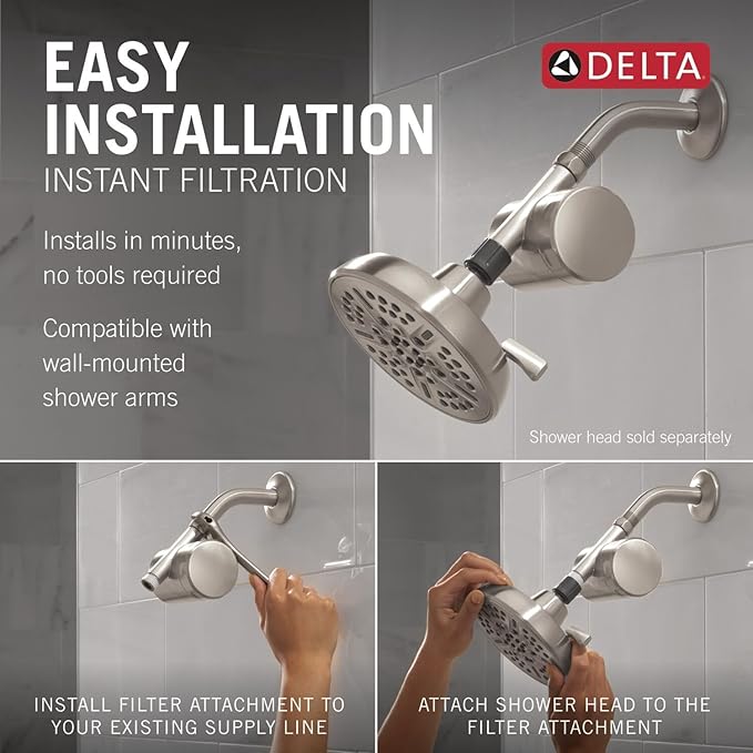 Delta Faucet Clarifi Standard Shower Filter Attachment with Filter, Shower Water Filter, Shower Head Filter, Spotshield Nickel 7SF100-SN