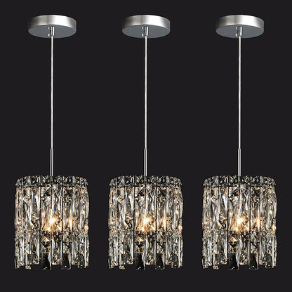 Modern K9 Crystal Pendant Lights Kitchen Island Set of 3,Chrome Chandeliers for Dining Room Light Fixtures Over Table,Hanging Lighting for Kitchen Island Entryway Bathroom BedHead Bedroom