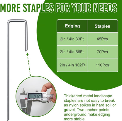 102FT Landscape Edging 2 in Tall with 110 Spikes, Garden Edging Border and 1 Hammer, Plastic Landscape Edging Border Lawn Edging for Landscaping, Flower Beds, Yard