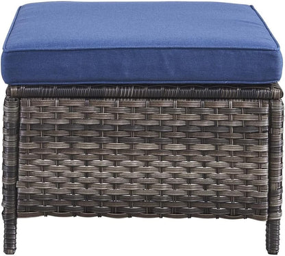 Outdoor Rattan Ottomans Wicker with Blue Cushion (Set of 2) Black Modern Contemporary Square Steel Ottoman Included