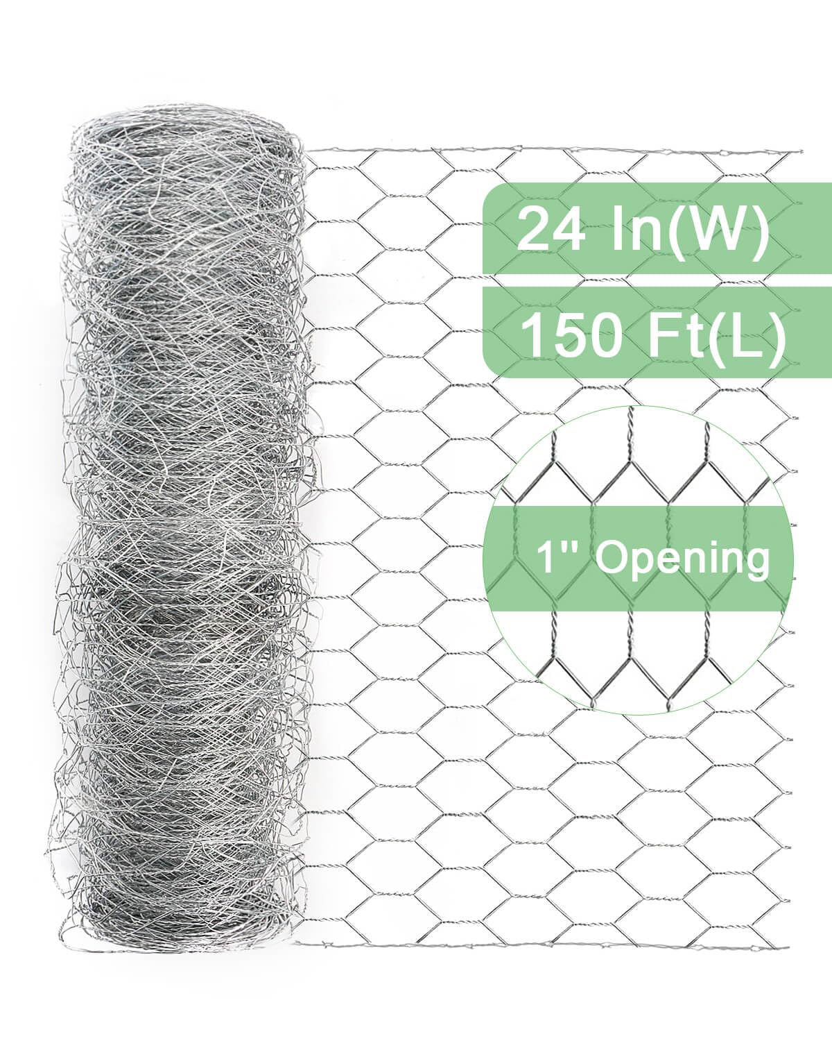 Garden Poultry Chicken Wire Netting - 24 '' × 150 ' Garden Fence Animal Barrier, Chicken Wire for Crafts, 1 inch Mesh Poultry Netting Fence, Pet/Rabbit/Chicken Wire Fencing