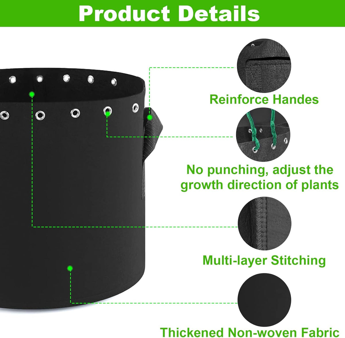 5 Gallon Plant Grow Bags 5-Packs with Holes,Thichkened Non-Woven Aeration Fabric Pots with Handles - Reinforced Weight Capacity