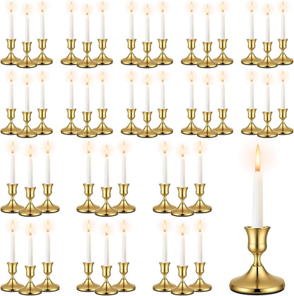 48 Pack Brass Gold Taper Candle Holders Set - Vintage Metal Candlestick Holders Set Candle Holder for Table Centerpiece, Wedding Reception, Festive Christmas Mantel Decoration or Home Decor Gold