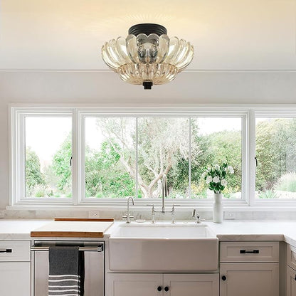 Semi Flush Mount Ceiling Light,Modern Brown Ceiling Light Fixture with Clear Glass for Living Room Hallway Close to Ceiling Light Fixture,Kitchen Lighting Fixtures Ceiling,Bulbs Not Included