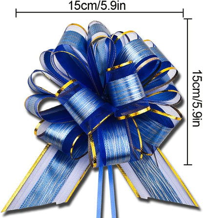 6 PCS Large Pull Bows, Gift Wrapping Bows, Gift Wrapping Ribbon Pull Bows Gift Bows for Wedding, Birthday, Christmas, Valentine's Day, Gift Baskets, Party, Presents Decor, Holiday Decor (Blue)