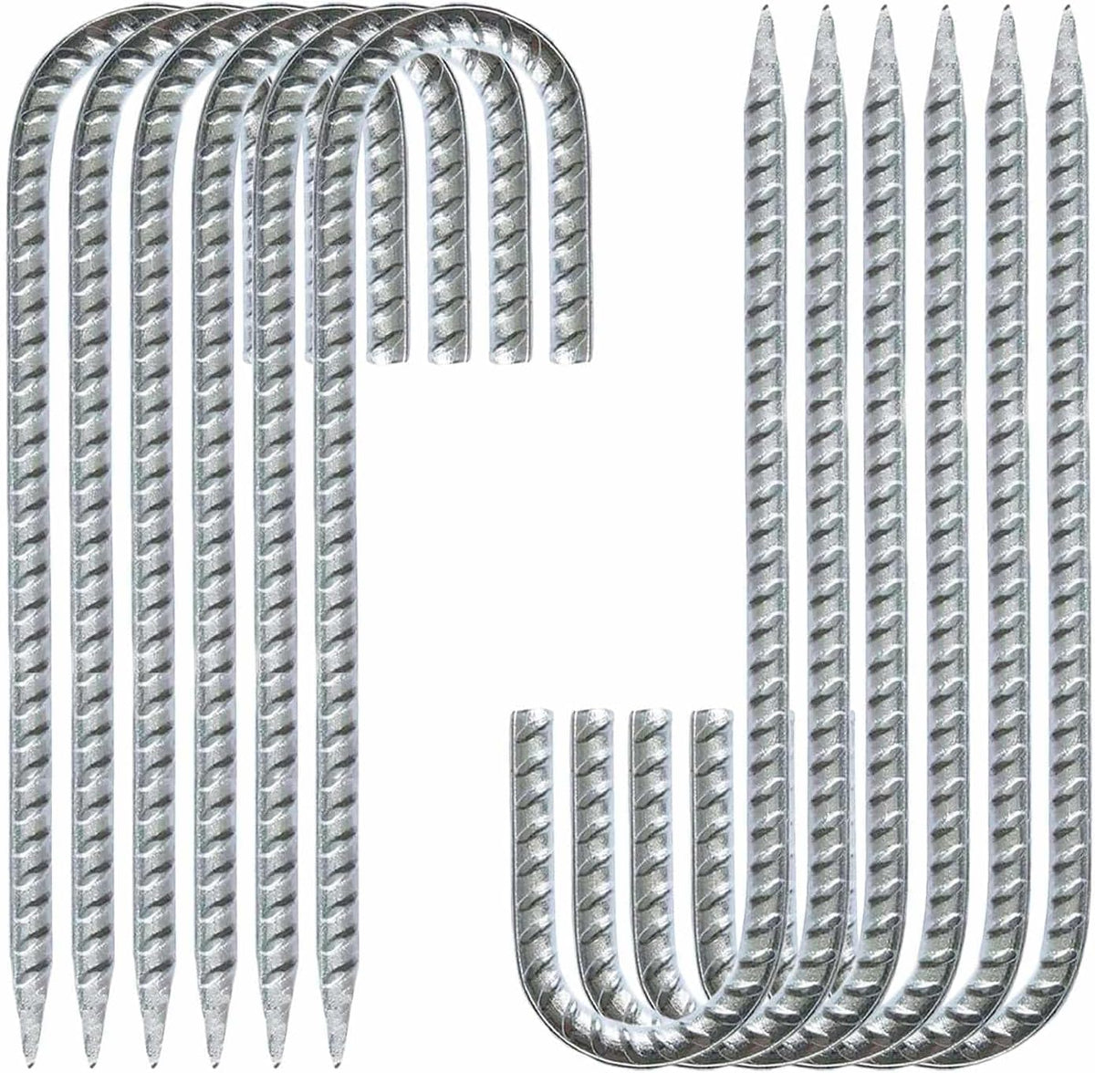 Heavy Duty Rebar Stakes 12-Pack 12-Inch - Hot-Dip Galvanized J-Hook Ground Anchors for High Winds, Trampoline, Fencing, Landscape Fabric - Forged Tip for Rocky & Hard Soil