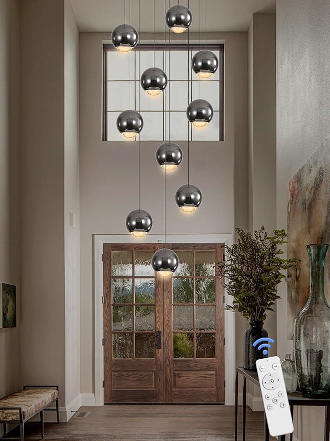 10-Light LED Staircase Black Chandelier Crystal Ceiling Lights Large Chandeliers for High Ceilings, Entryway Modern Lighting Fixture Villas and Stairs