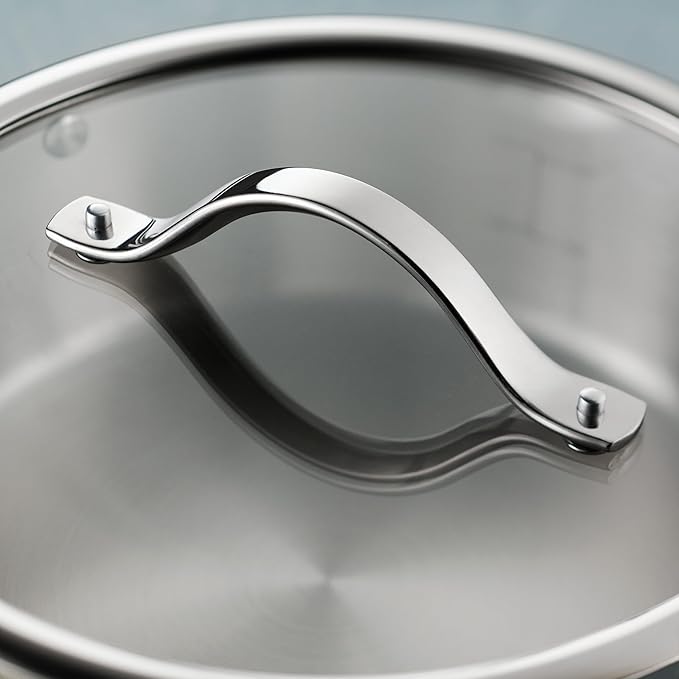 Tramontina Tempo Tri-Ply Base Stainless Steel 3-Quart Sauce Pan with Glass Lid, Induction-Ready Saucepan, Oven-Safe, Dishwasher-Safe