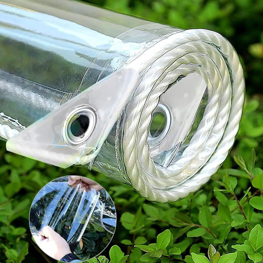 10' X 10' Clear Vinyl Tarp, 14 Mil Clear Tarps Heavy Duty Water Resistant, 400g/m² Thickened Tear Resistant with Metal Grommets, for Patio Porch and Garden Chicken Coop