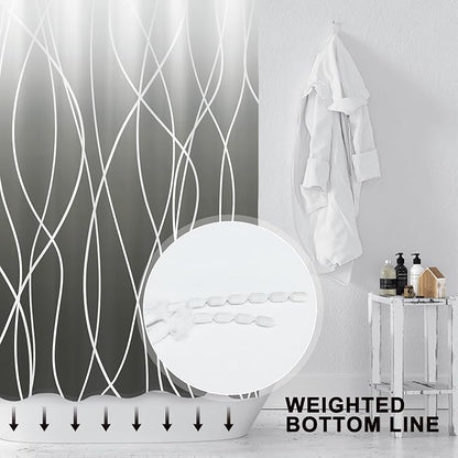 Punkray Ombre Dark Grey Striped Polyester Shower Curtain for Bathroom with Hooks, Shower Curtains for Bathroom, Waterproof Bath Accessories Hotel Style - Machine Washable 72 x 72