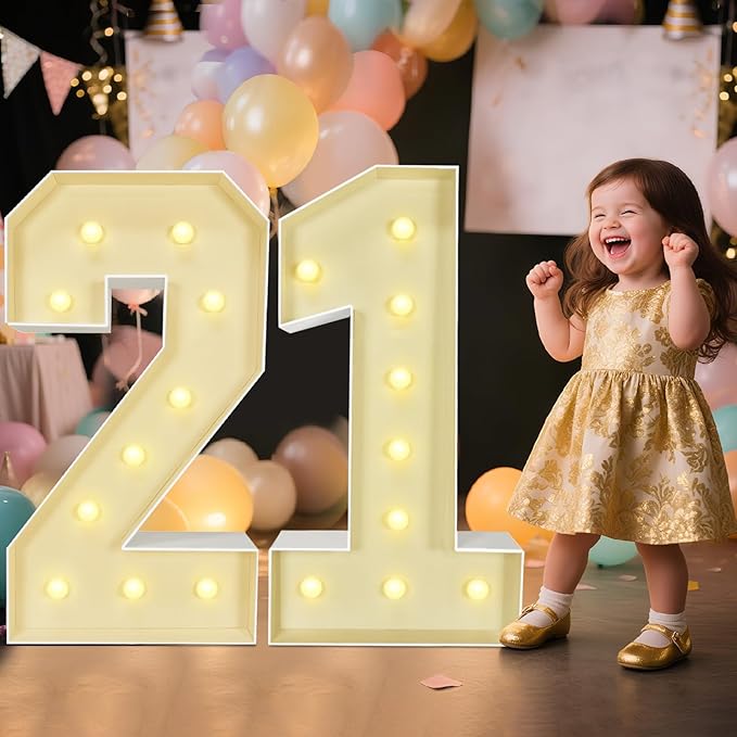 Marquee Light Up Numbers: 3FT Large Decorative Letters Signs for Party Decorations Baby Shower Birthday Wedding Engagement Anniversary, 3 Feet Tall Pre-Cut DIY Foamboard Number 21 - Easy to Assemble