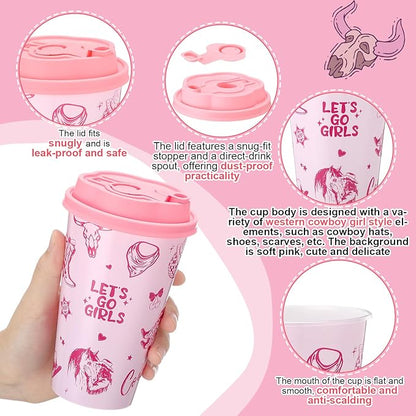 Yungyan 36 Sets Pink Cowgirl Party Favors Goodie Cups with Lids and Straws for Halloween Party Decorations Reusable 16oz Plastic Candy Cups Plastic Straws for Birthday Gift(Pink Cowgirl)