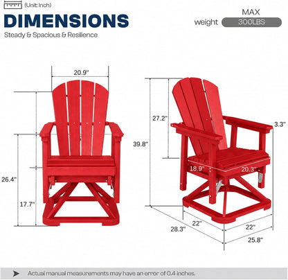 Set of 2 Adirondack Swivel Glider Chairs, All-Weather HDPE Patio Glider Set for Porch, Balcony, Heavy Duty Swivel Rocker Outdoor Seating, 360 Degree Rotation, Red