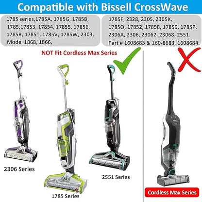 for Bissell CrossWave Vacuum Cleaner Replacement Parts 4 Pack 1868 Bissell CrossWave Multi-Surface Brush Rolls Tangle-Free+ 4 Pack 1866 Replacement Vacuum Filters Compare Part 1608683 1608684