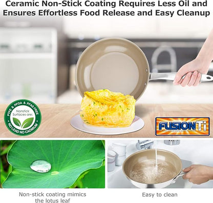 Duxtop Ceramic Non-stick Frying Pan, Stainless Steel Induction Frying Pan, 9.5-Inch Stir Fry Pan with Heavy-gauge Impact-bonded Bottom, FUSION Ti