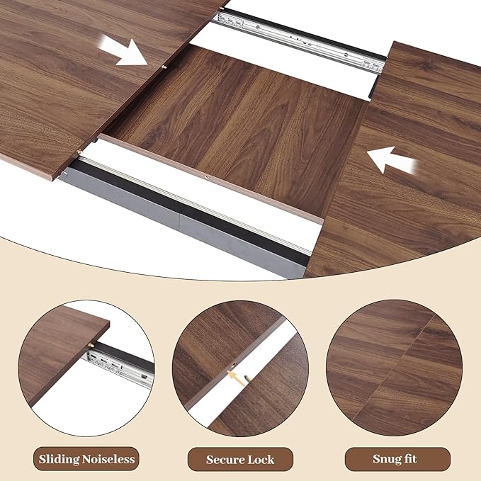 63"- 78.7" Extendable Dining Table Set for 6, Modern Kitchen Table with 6 PU Leather Chairs, Thickened Expandable MDF Wooden Table with Metal Legs for Dining Room, Kitchen, Living Room