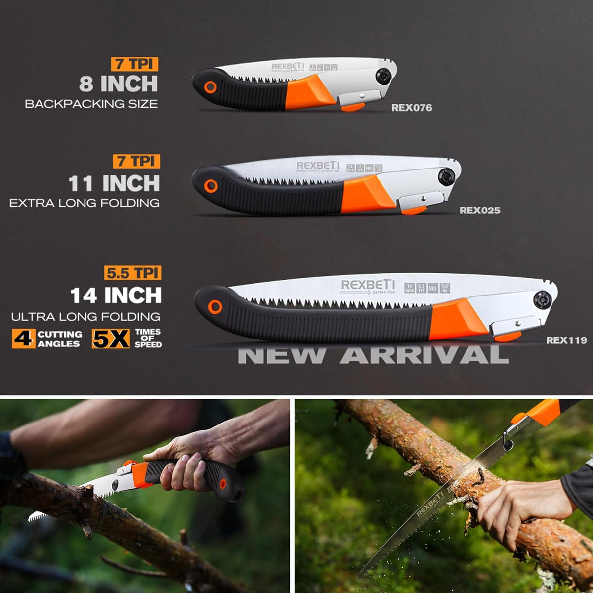 REXBETI Folding Saw - 8 Inch Blade for Wood & Dry Wood Pruning, Compact Design, SK-5 Steel