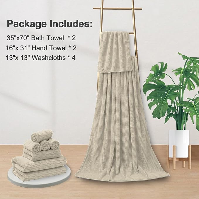 8 Piece Oversized Bath Towels Set Camel,2 Extra Large Bath Towel Sheets,2 Hand Towels and 4 Washcloths 600 GSM Highly Absorbent Quick Dry Towels Set for Bathroom Hotel