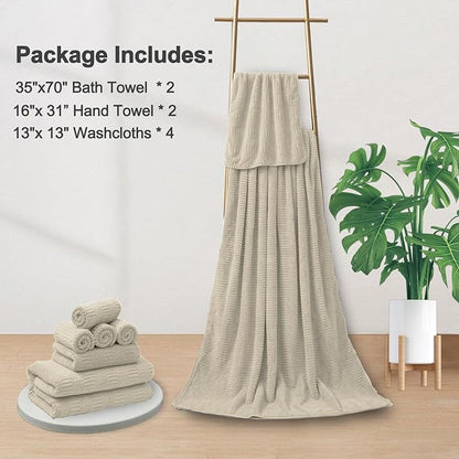 8 Piece Oversized Bath Towels Set Camel,2 Extra Large Bath Towel Sheets,2 Hand Towels and 4 Washcloths 600 GSM Highly Absorbent Quick Dry Towels Set for Bathroom Hotel