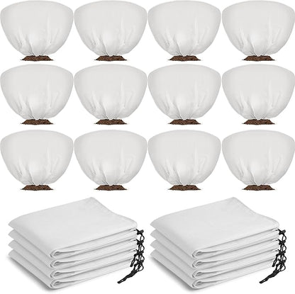 12 Pcs Winter Plant Covers Freeze Protection 39.4x23.6 Inch Horizontal Shrub Tree Rose Plant Protection Bags Frost Blanket with Drawstring for Fall Winter Outdoor Garden Planting (White)