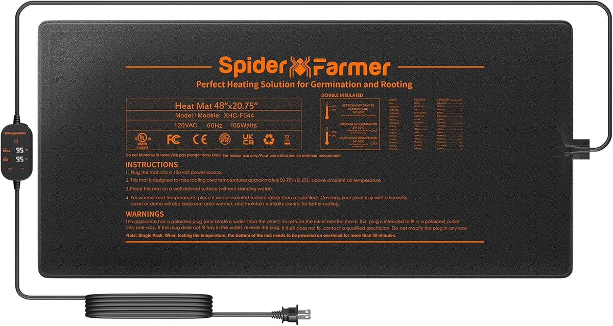 Spider Farmer Seedling Heat Mat 48"x20.75" Waterproof Plant Heating Pad with Built-in Temperature Controller for Indoor Seed Starting Germination Hydroponics Cutting Clone