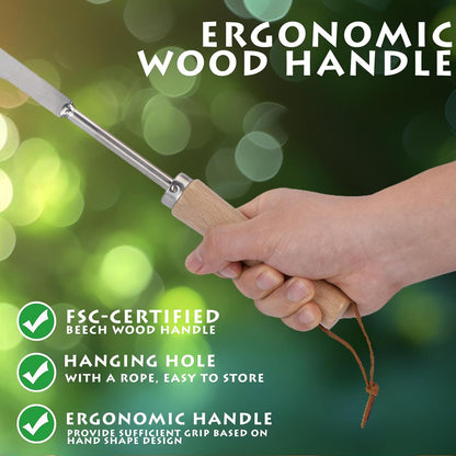 Crack Weeder, 12" Stainless Steel Crevice Weeding Tool with Wood Handle, Axe-Shaped Side-Walk Weed Puller Spatula, for Garden Lawn Yard Patio Terrace Paving Moss, Small Gardening Tool