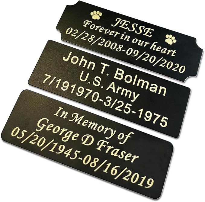 3" W x 1" H Personalized Custom Engraved Solid Brass Plate Frame Name Label Art Tag for Frames with Adhesive Backing or Screws Black