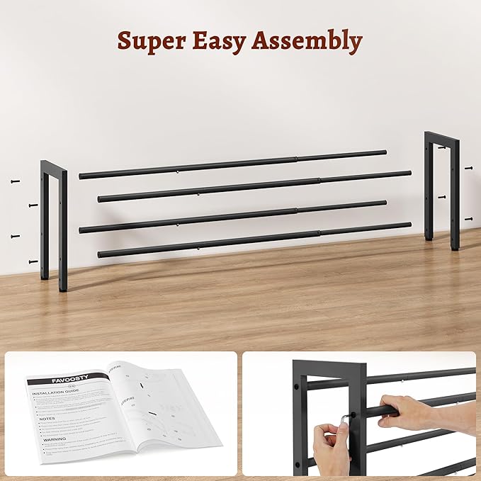 FAVOOSTY 2-Tier Expandable Shoe Rack, Adjustable Shoe Shelf Storage Organizer Space Saving Metal Free Standing Shoe Rack for Entryway Closet Doorway, Black