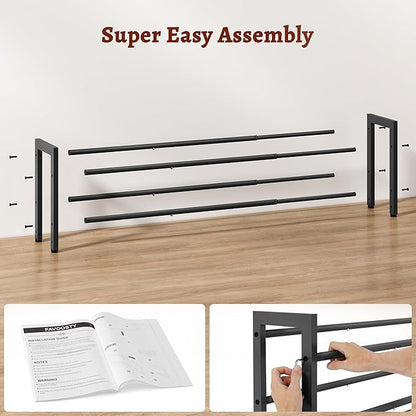 FAVOOSTY 2-Tier Expandable Shoe Rack, Adjustable Shoe Shelf Storage Organizer Space Saving Metal Free Standing Shoe Rack for Entryway Closet Doorway, Black