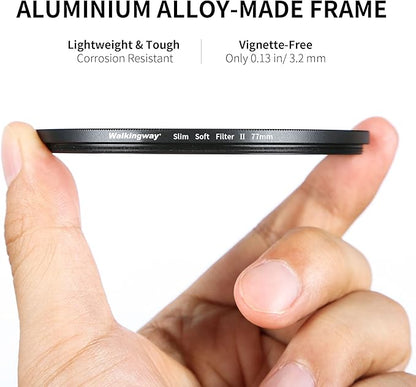 Walking Way 77MM White Mist Diffusion Filter - Soft Focus Circular Lens Filter - Dreamy Fog Effect Softening Camera Diffuser for Digital DSLR Camera(Medium-Soft 2, 77MM)